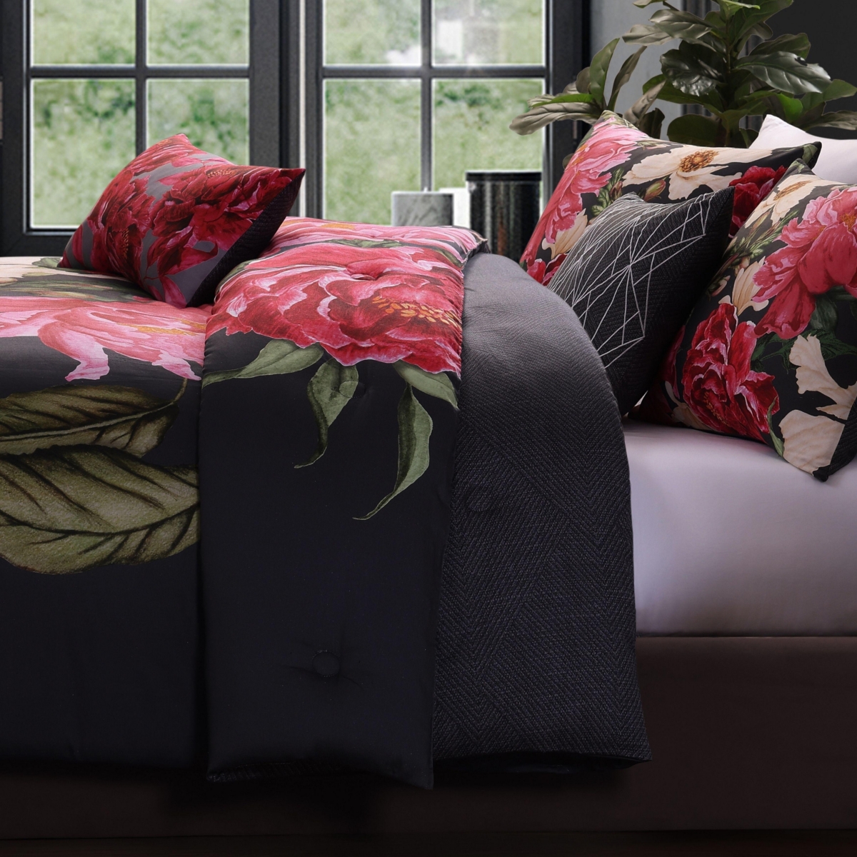 Bebejan Flower Garland Bedding 100% Cotton 5 Piece King Size Reversible Comforter Set