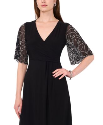 MSK Women's Sheer-Sleeve Fit & Flare Dress - Macy's