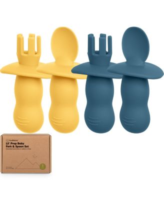 4-Pack Prep Baby Spoons & Forks Set, Self Feeding Baby Utensils 6-18 Months, Silicone BLW Baby Feeding Set, BPA-Free