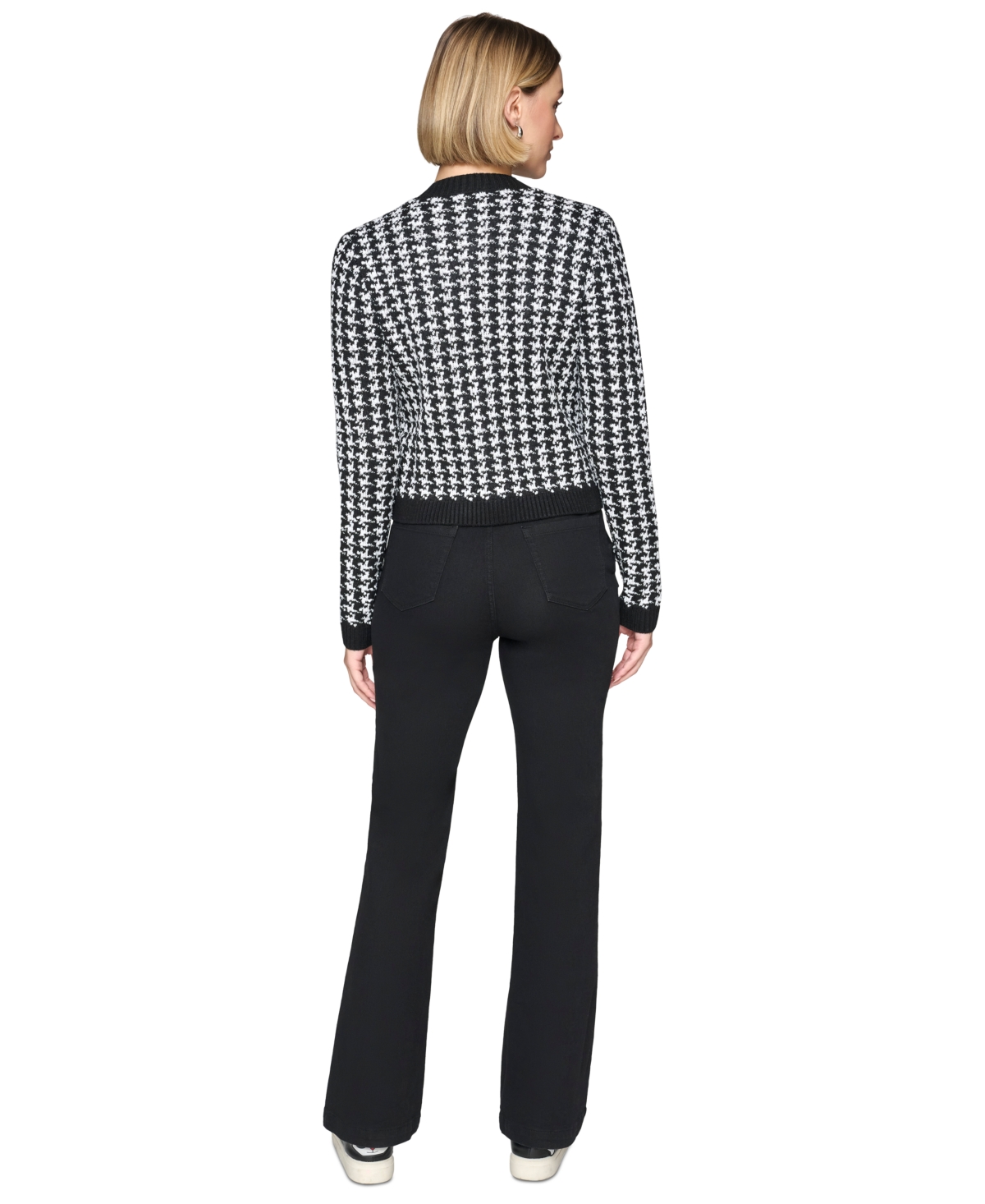 Karl Lagerfeld Paris Petite Houndstooth Cardigan Sweater -Soft White