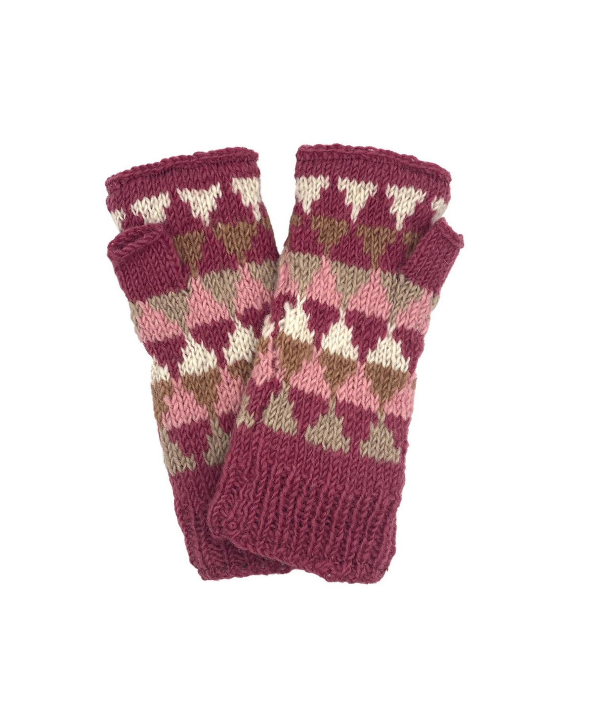 Women s Artisan Hand-Knit Jaya Harlequin Wool Half Mitten - Quarry
