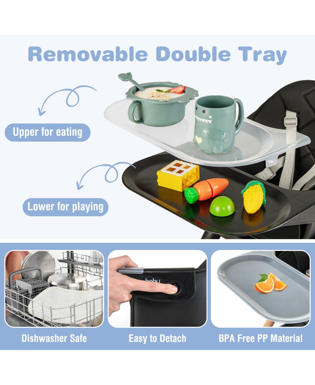 Costway 6-in-1 Convertible Wooden Baby Highchair Infant Feeding Chair with Removable Tray