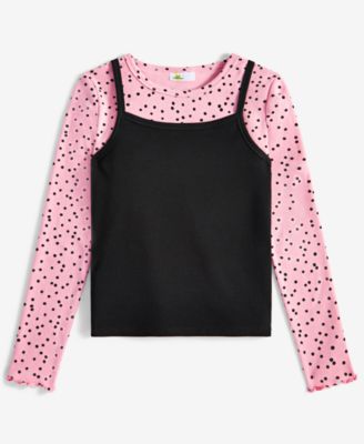 Epic Threads - Little & Big Girls Dot-Print Layered-Look Long-Sleeve Top