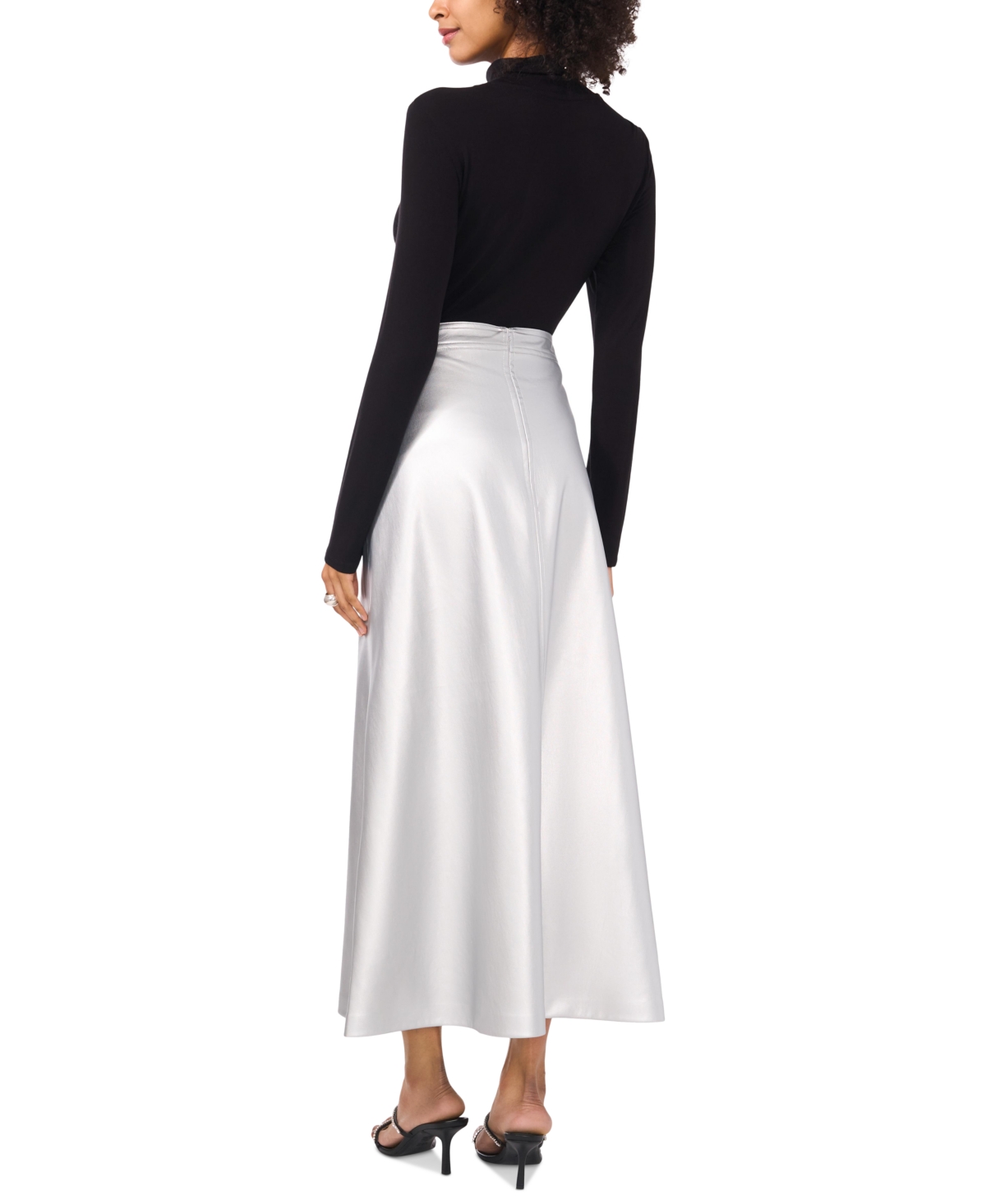 Vince Camuto Womens Faux Leather Trim Evening Pencil Skirt In Silver