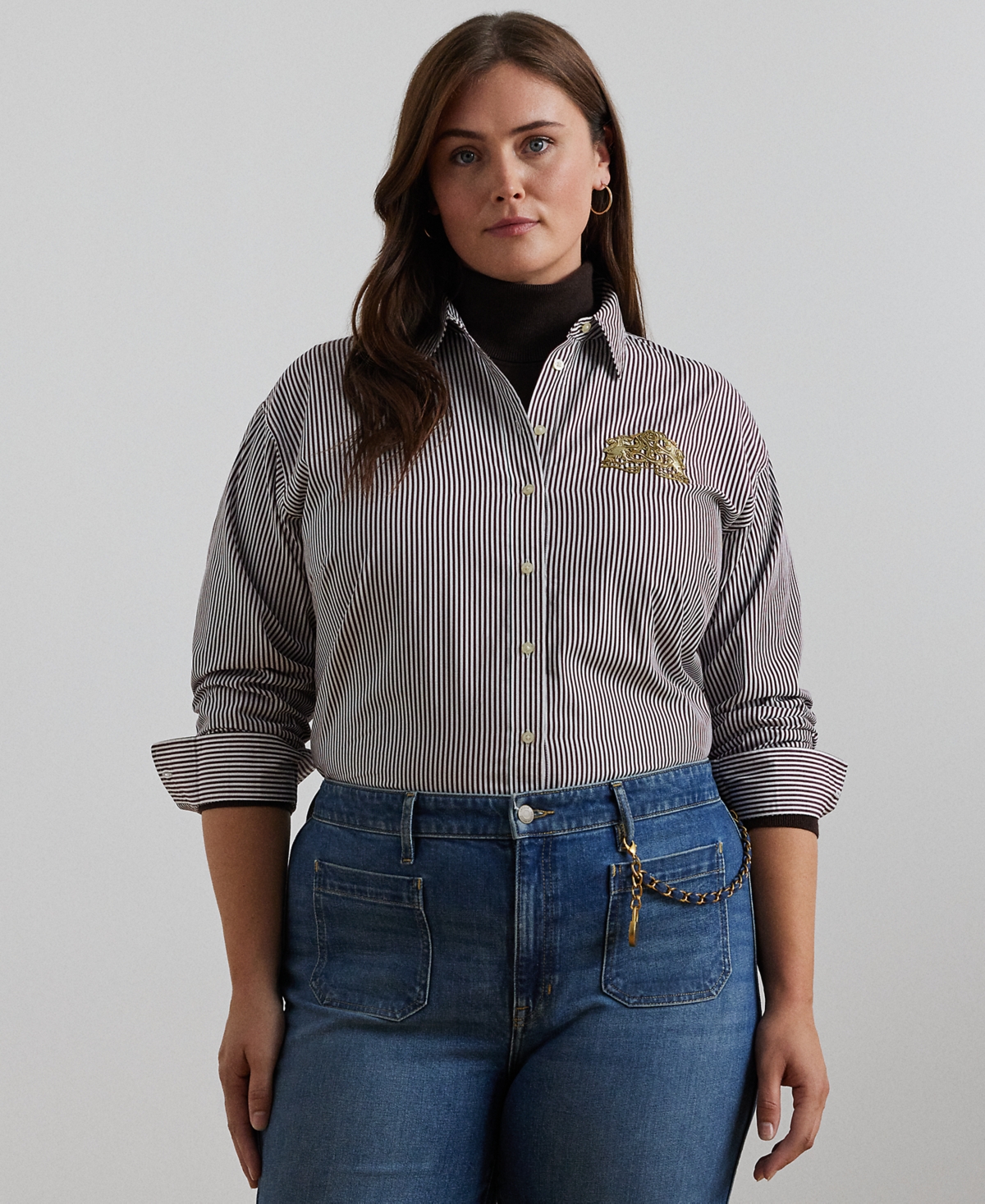 Lauren Ralph Lauren Plus Size Relaxed-Fit Striped Broadcloth Shirt -White