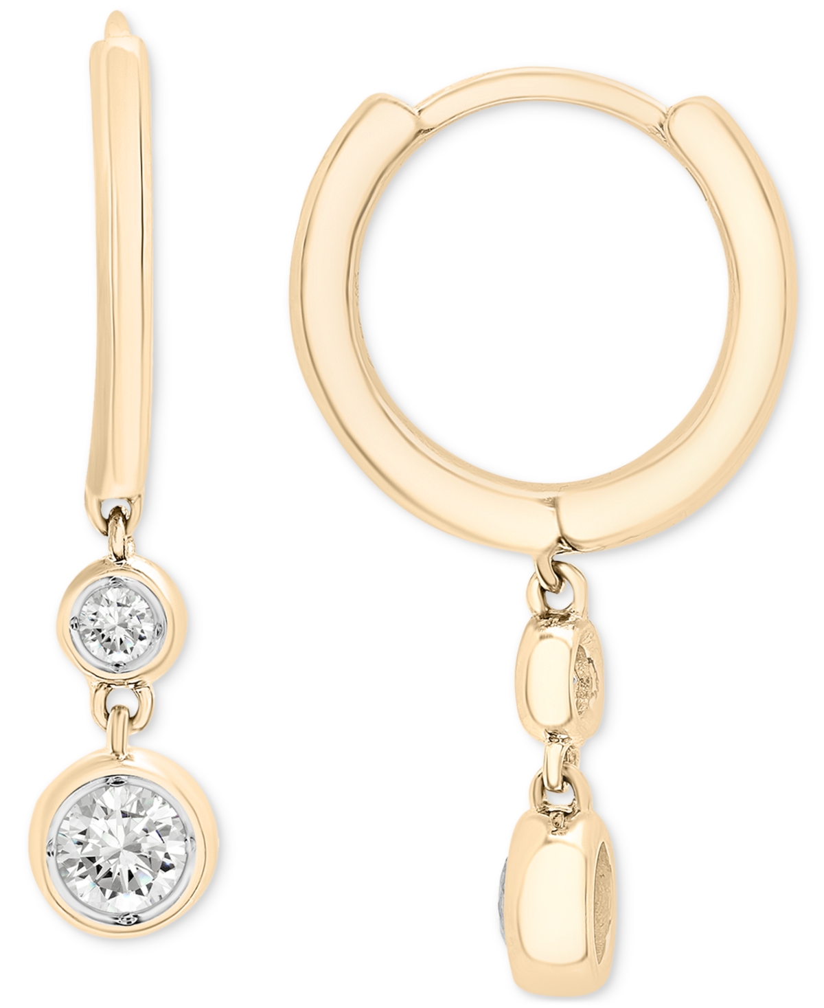 Diamond Double Bezel Dangle Hoop Earrings (1/4 ct. t.w.) in 14k Gold, Created for Macy's - Yellow Gold