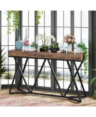 55 Inch Console Table, Farmhouse Sofa Table Wood Entryway Table, Behind The Couch Table Foyer Table, Rustic Brown