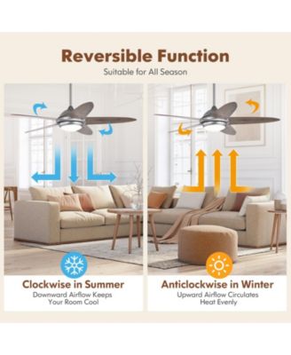 52 Inch Ceiling Fan with Lights and 3 Lighting Colors-Silver Gray