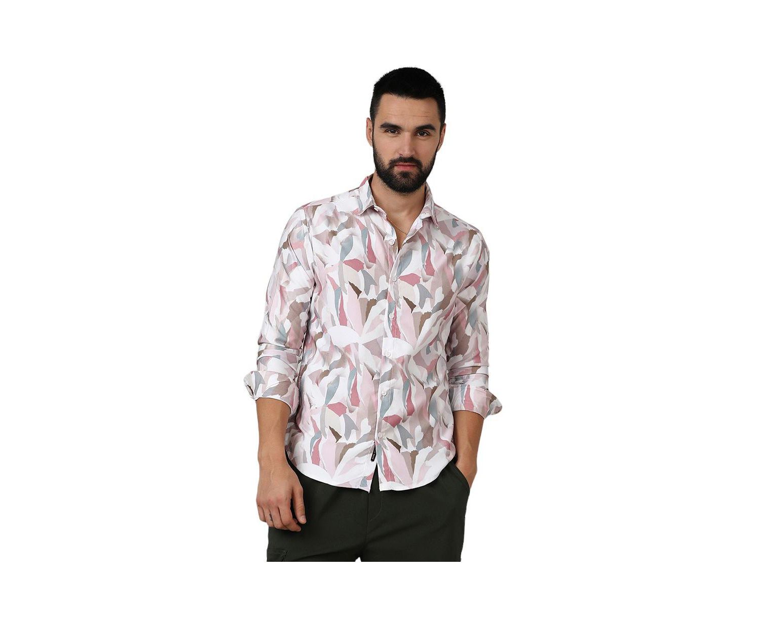 Men's Nude Pink & Ivory White Petal Block Shirt