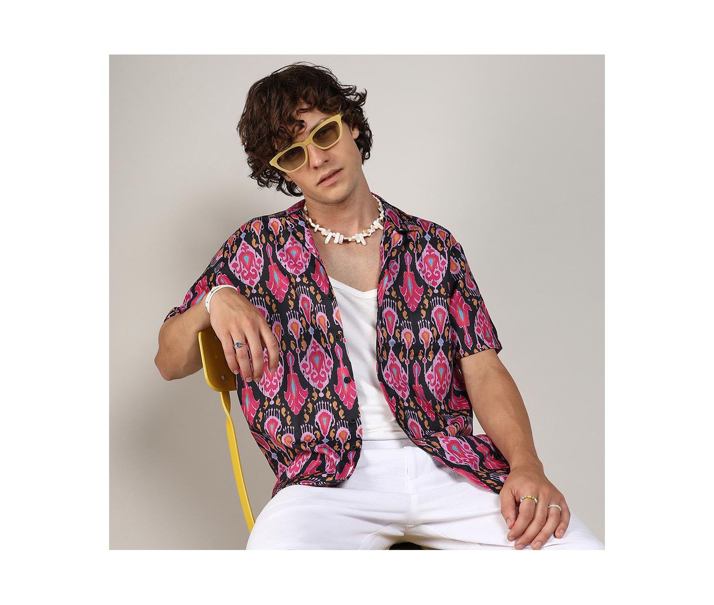 Мужская рубашка Cahoot Campus Sutra Midnight Black & Light Pink Ethnic, цвет: Чёрный — фото 5