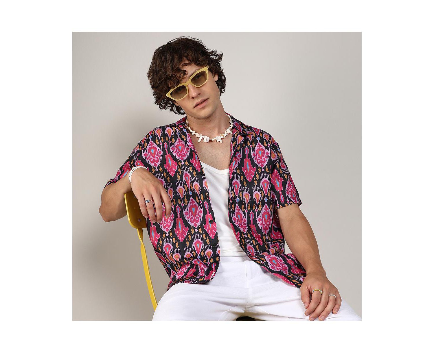 Men's Midnight Black & Light Pink Ethnic Shirt