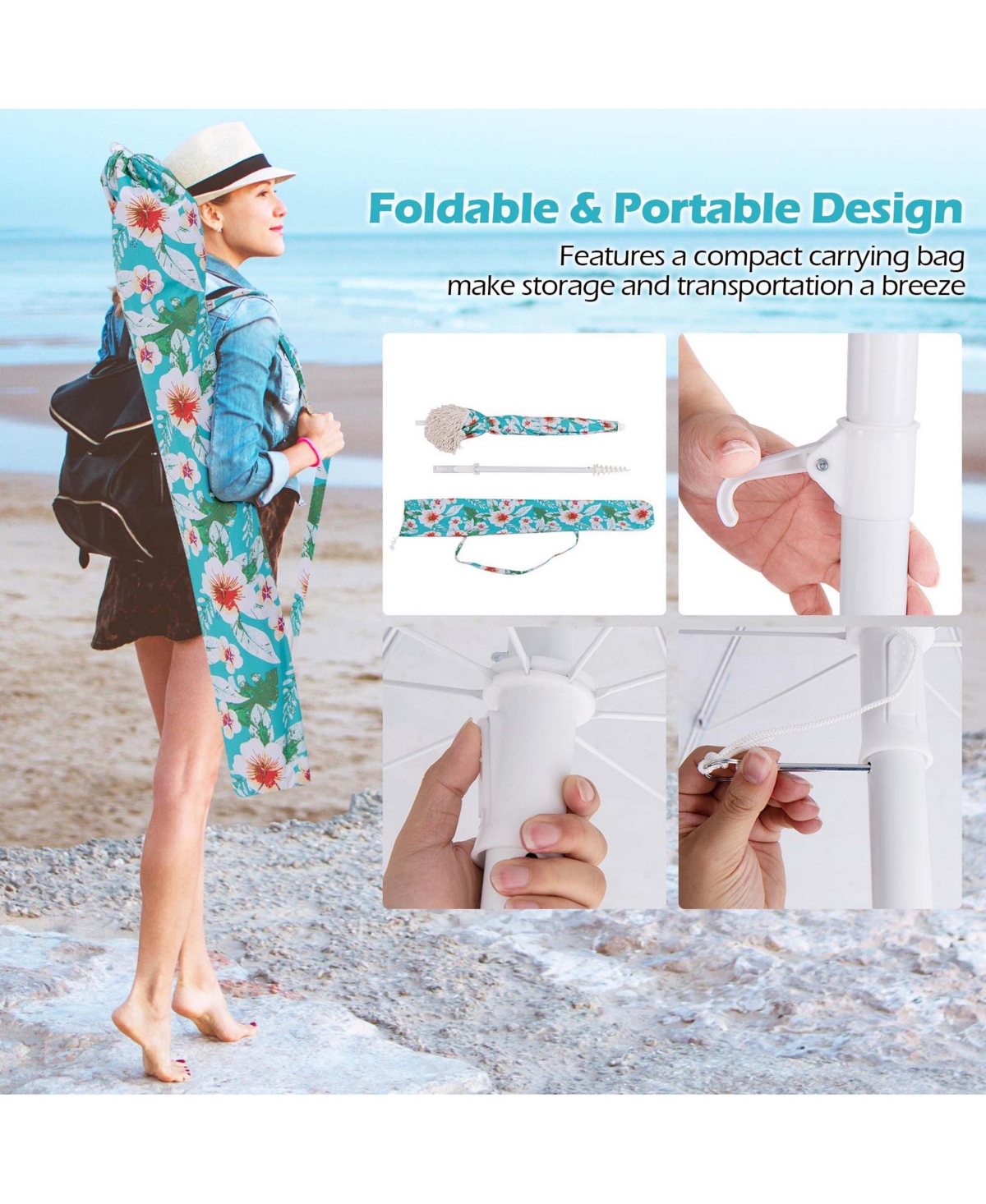 Costway 6.5 Ft Outdoor Fringe Patio Umbrella with Carrying Bag Push Button Tilt for Garden