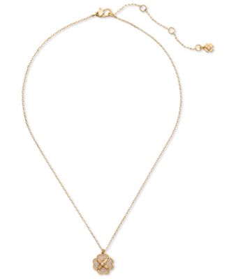 kate spade new york - Gold-Tone Pav&eacute; Flower Mini Pendant Necklace, 16" + 3" extender