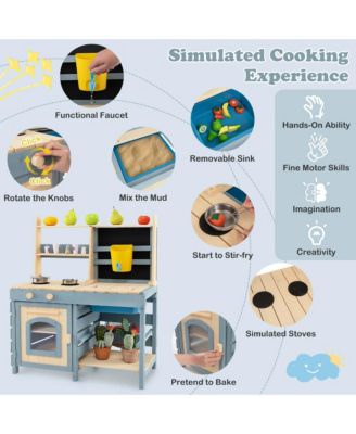 2-In-1 Outdoor Mud Kitchen with Faucet & Removable Sink Metal Baskets Storage Bag