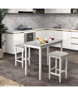 3 PCS Bar Table Set Dining Table & 2 PVC Leather Upholstered Bar Stools