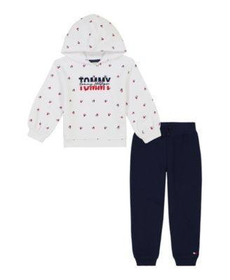 Toddler and Little Girls Printed Fleece Hoodie and Solid Jogger 2 Piece Set