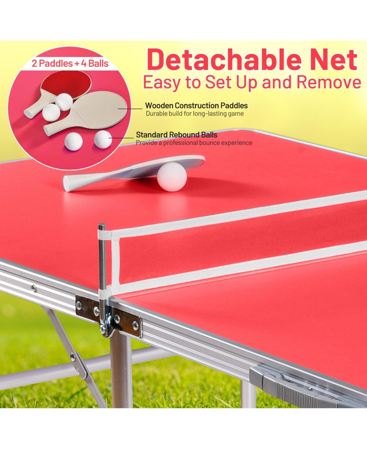Vebreda Portable Tennis Ping Pong Folding Table with Accessories- Red