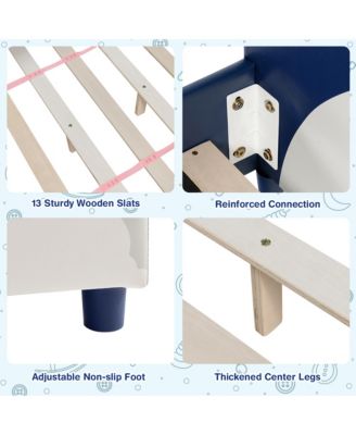 Kids Upholstered Platform Bed Children Twin Size Wooden Bed Astronaut Pattern