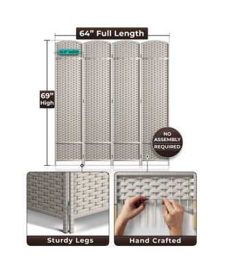 4 Panel Room Divider Panel, 6 ft. Tall Extra Wide Double Hinged Panels - Folding Privacy Screens