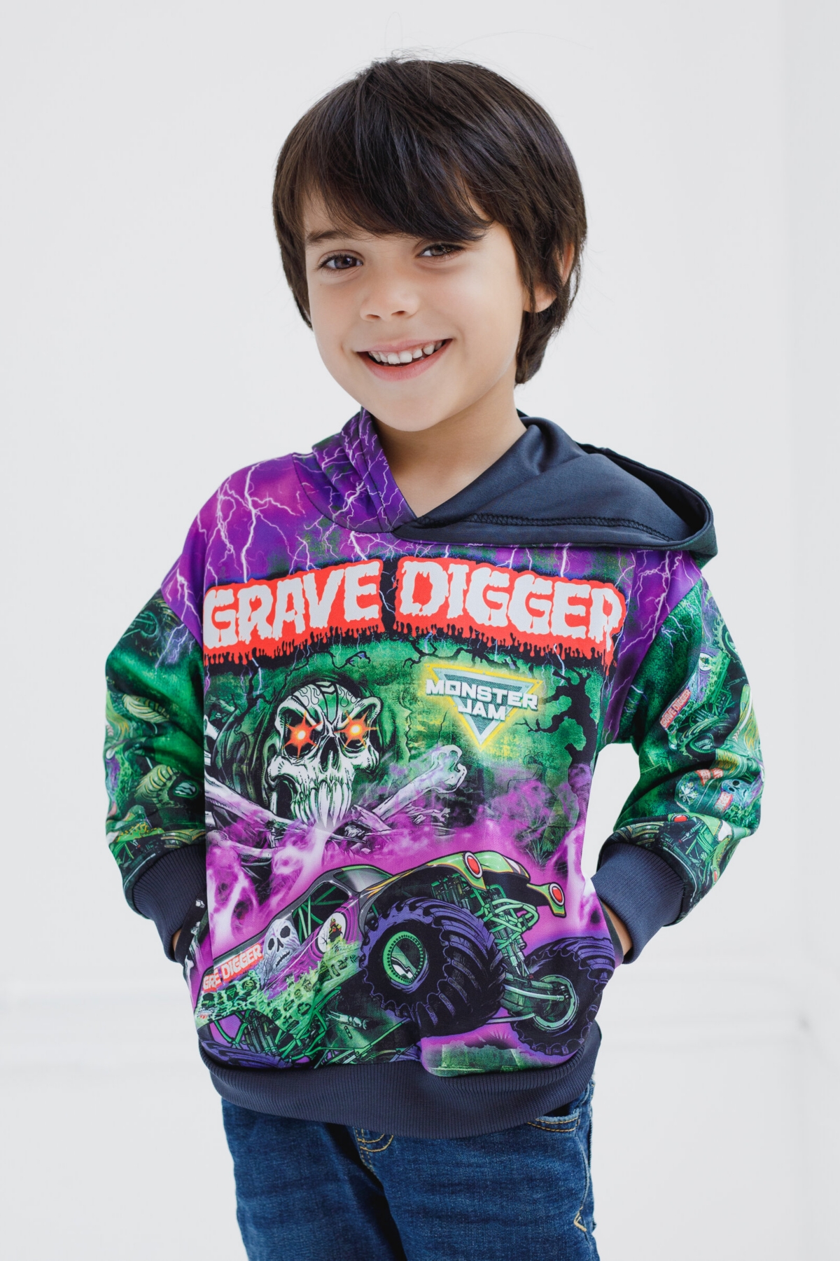 Monster Jam Boys Fleece Pullover Hoodie toEl Toro Loco Megalodon - Grave digger