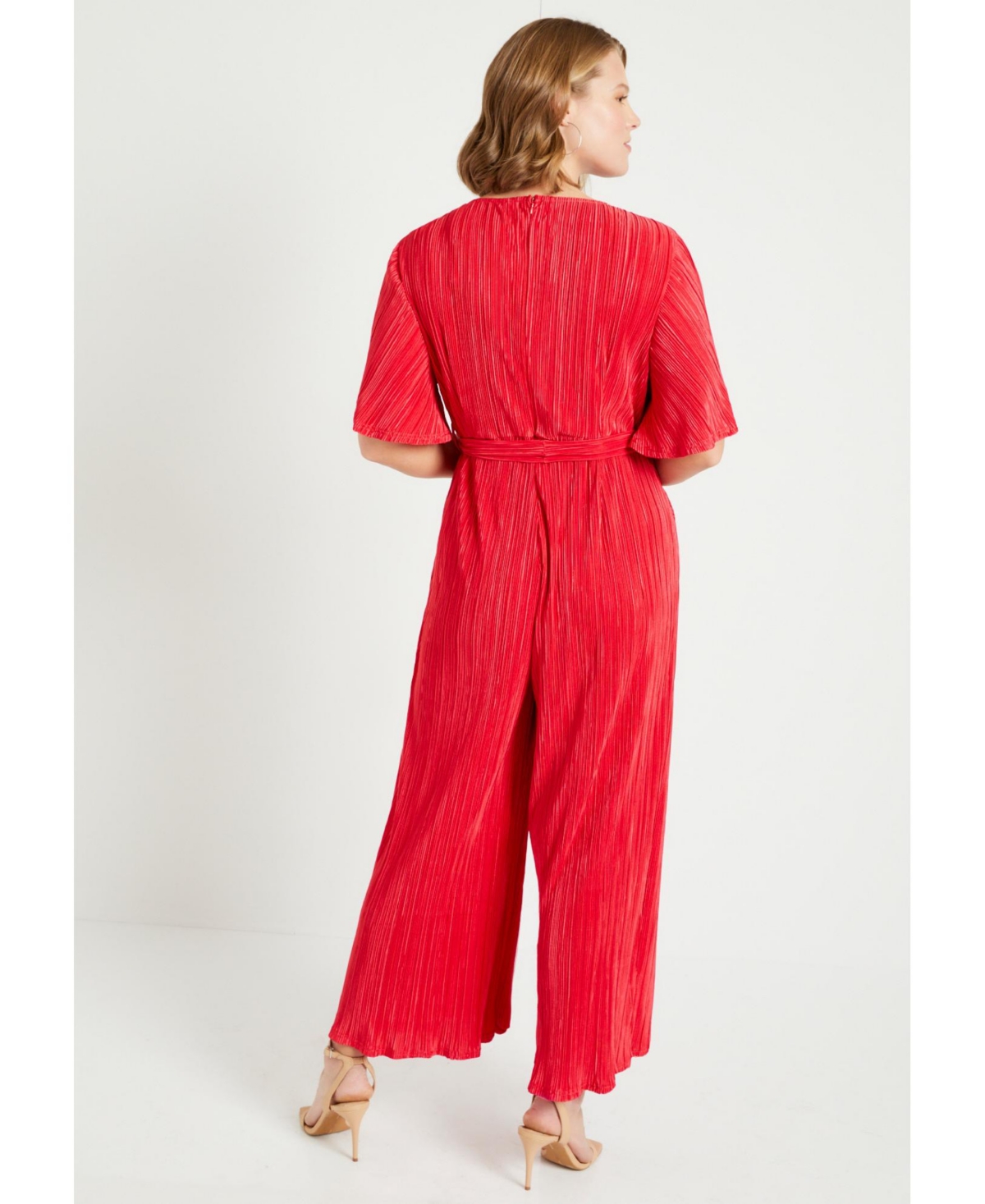 June + Vie Plus Size June + Vie Wide-Leg Plisse Jumpsuit
