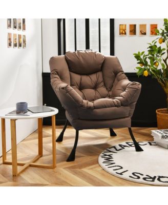 Modern Polyester Fabric Lazy Chair Single Sofa Chair w/Side Pocket