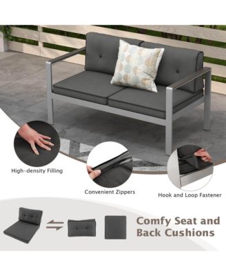 Patio Aluminum Loveseat Sofa Outdoor Chair with WPC Armrests & Cushions Backyard