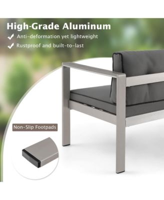 Patio Aluminum Loveseat Sofa Outdoor Chair with WPC Armrests & Cushions Backyard