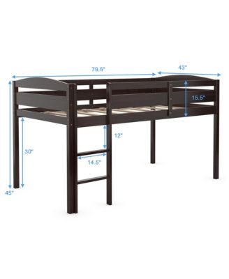 Twin Size Loft Bed Wooden Slats Support Loft Bed Frame w/ Ladder & Guardrails Espresso