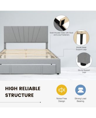 Queen Upholstered Bed Frame Platform Bed with Drawer & Adjustable Headboard Grey