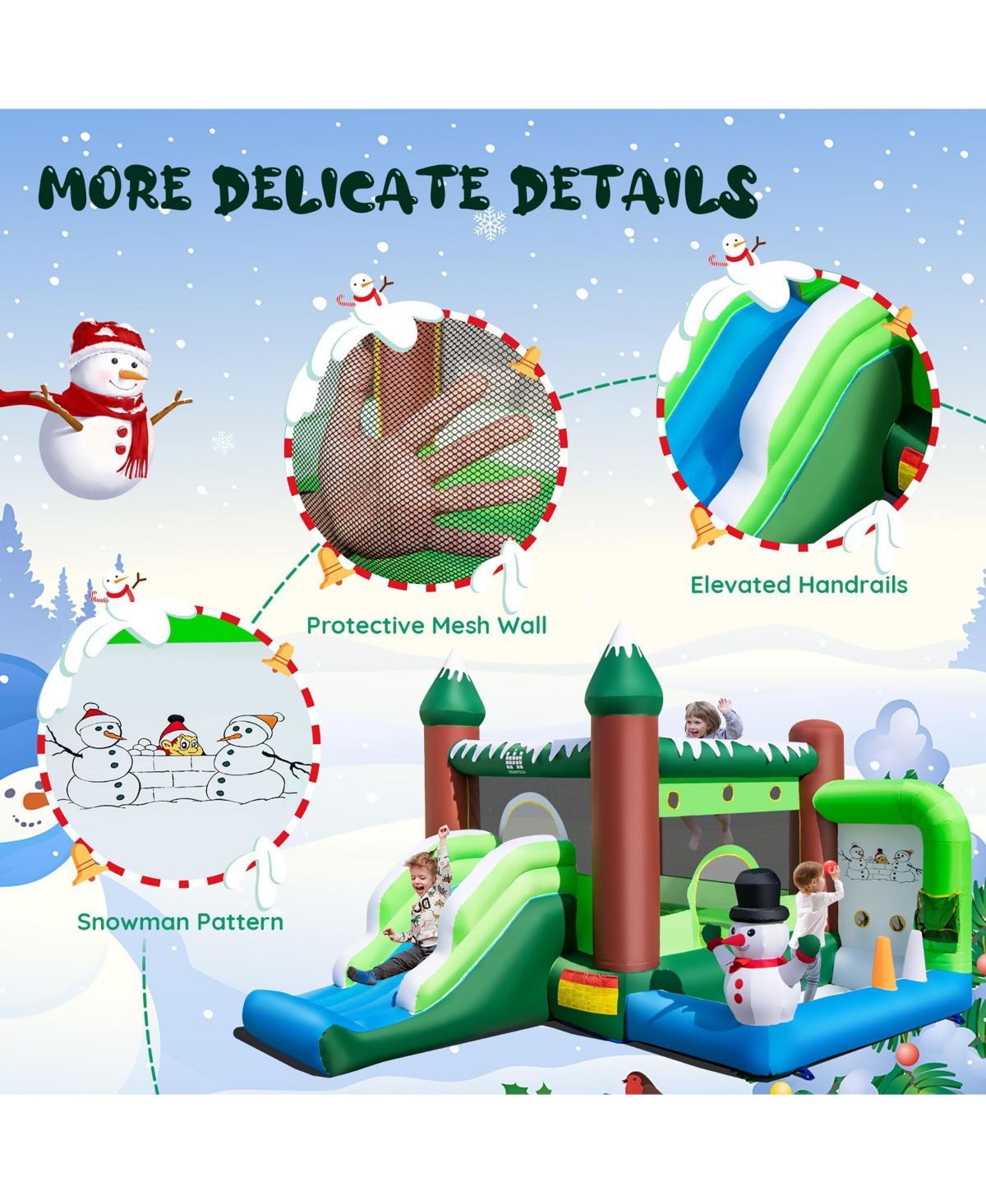 Costway 6-in-1 Winter Themed Snowman Inflatable Castle kids Jumping House with 735W Blower