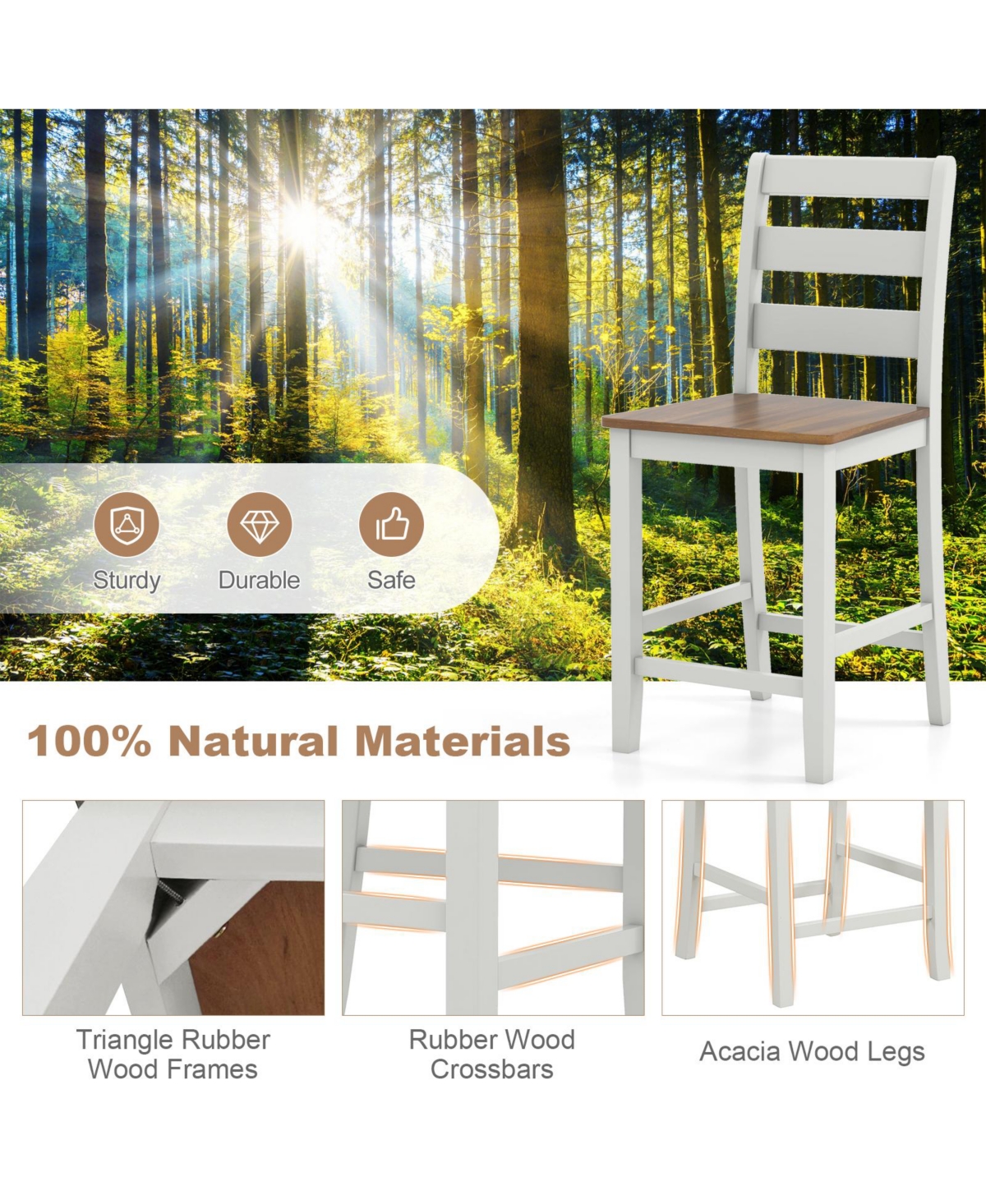 Sugift Set of 2 Counter Bar Stool with Inclined Backrest and Footrest