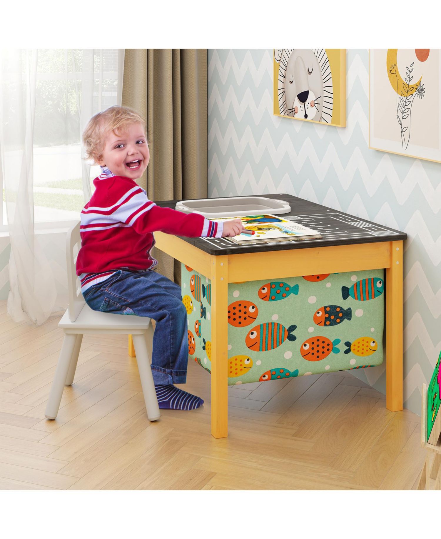 3-in-1 Kids Sand Water Activity Table with Foldable Storage Bin