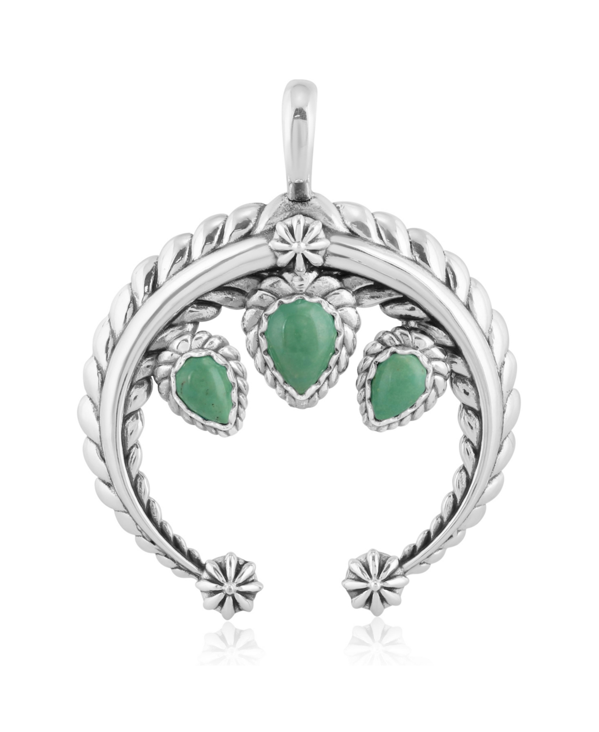 Sterling Silver and Pear Cut Green Turquoise Gemstone Rope Naja Pendant Enhancer - Green turquoise