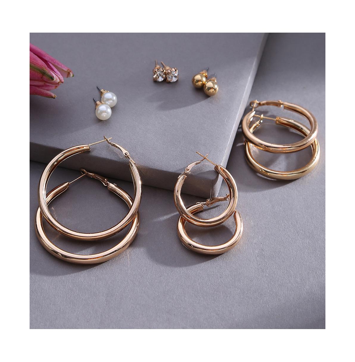 Sohi Women's Pack Of 6 Multi-layer Earrings In Gold