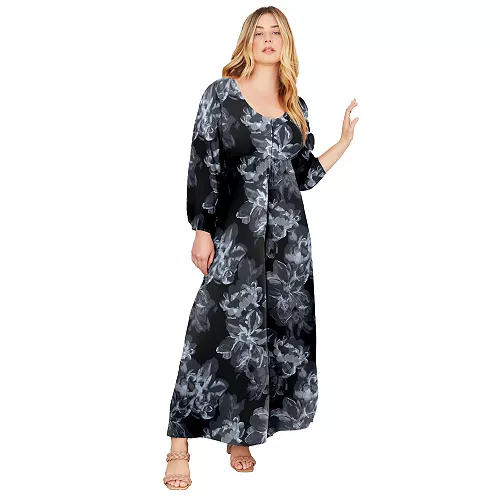women's june + vie puff-sleeve shirtdress