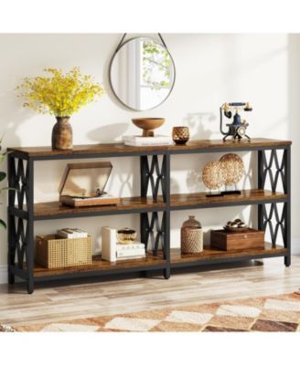 70.9" Industrial Console Table with Storage Shelves, 3-Tier Entryway Sofa Table for Living Room or Hallway
