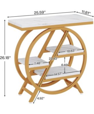 End Table, 3-Tier Faux Marble Side Table with Storage, Wood Narrow Sofa Side Table, Modern Nightstand and Bedside Table, Gold & White