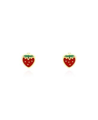 Strawberry Enamel Stud Earrings 14K Gold