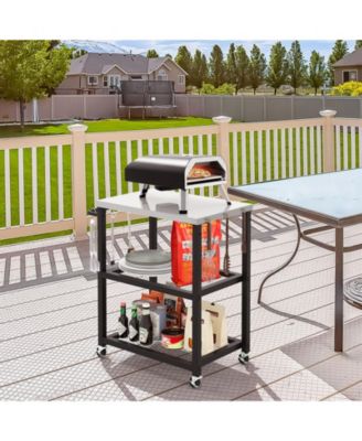 3-Tier Foldable Outdoor Stainless Steel Food Prepare Dining Cart Table on Wheels