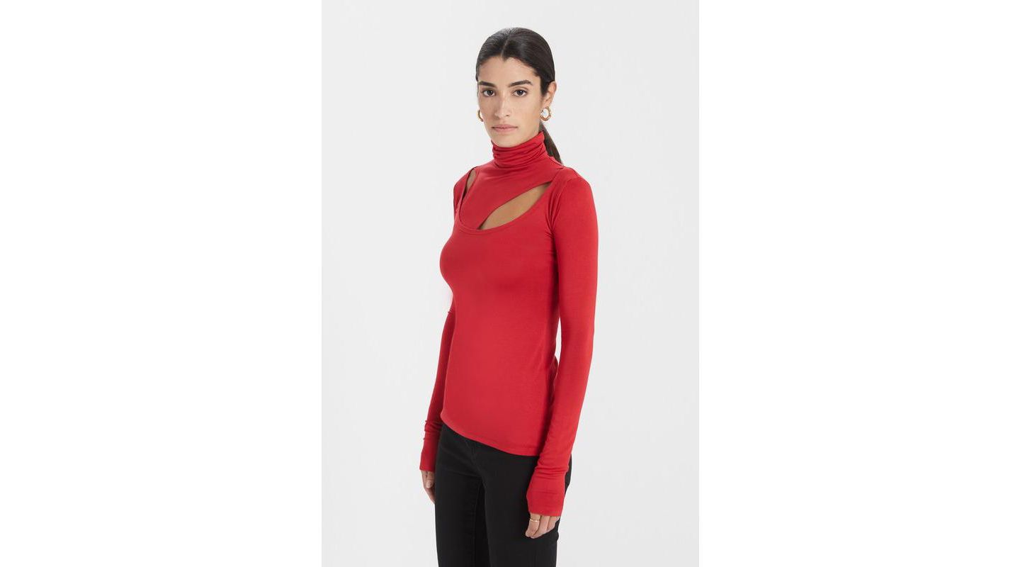Женский топ Marcella Dahlia Edgy Neckline Long-Sleeve Cutout Fitted Jersey, цвет: Красный — фото 2