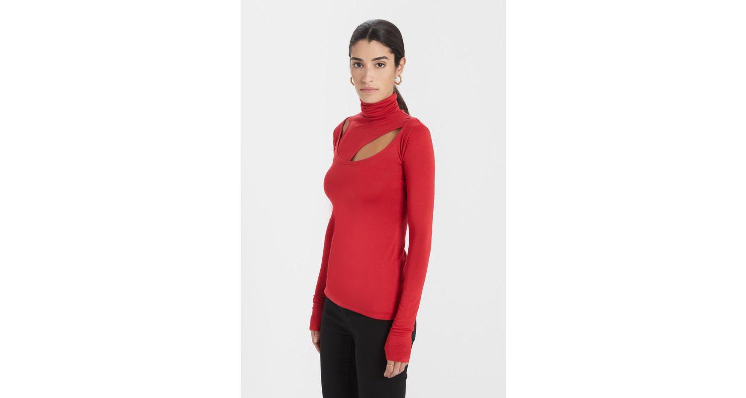 Women's Dahlia Edgy Neckline Long-Sleeve Cutout Fitted Jersey Top