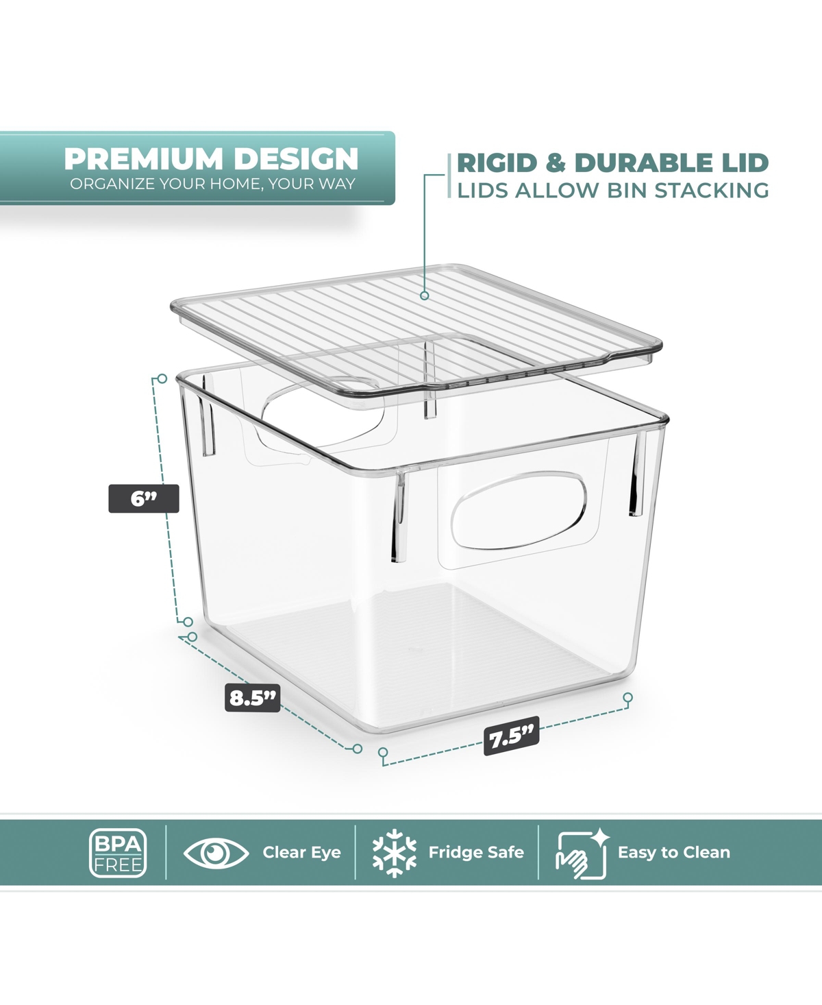 Sorbus 8 PackAcrylic Storage Bins with Lids - Perfect for Kitchen, Pantry, Home Organization, and Storage - Clear