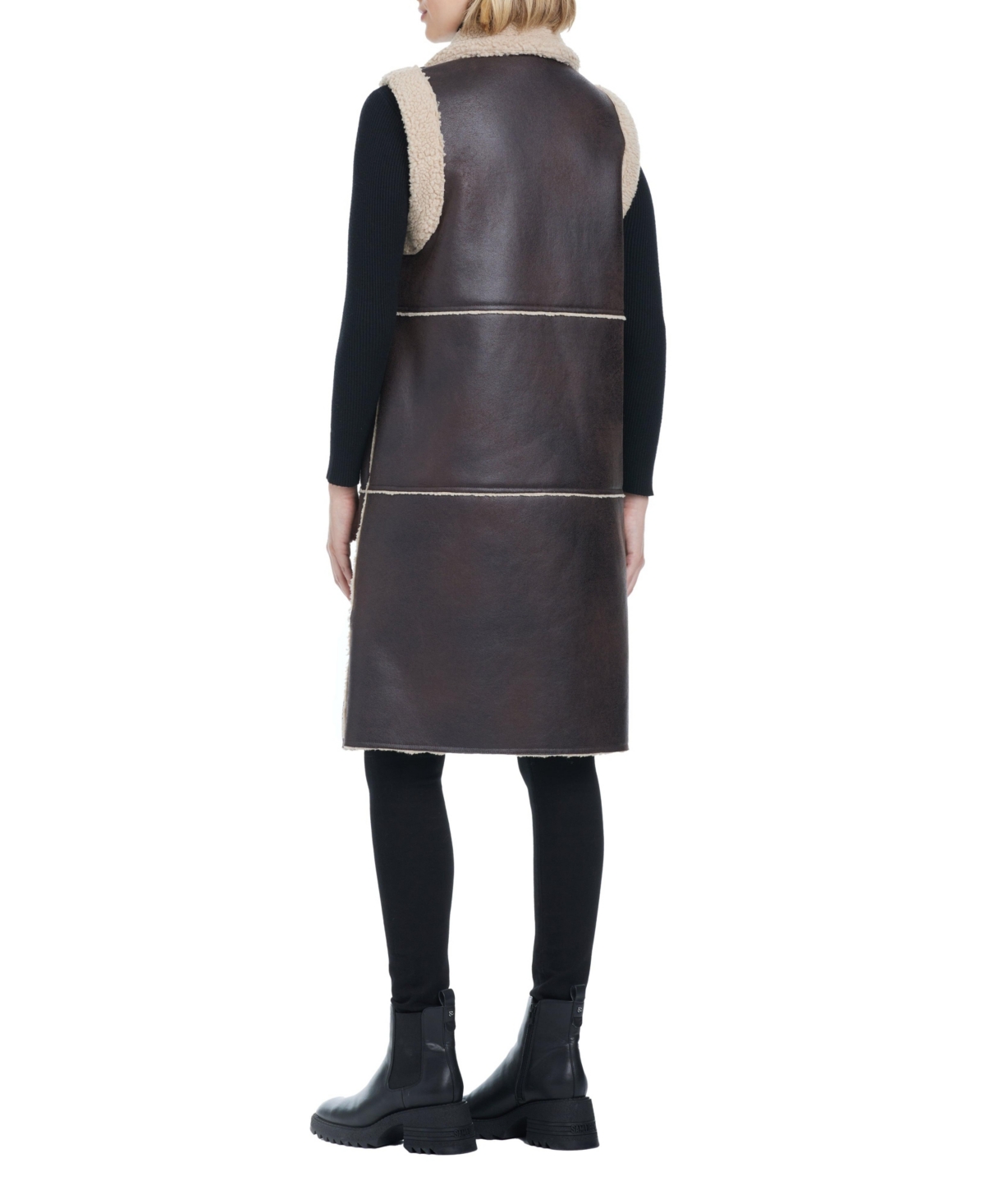 Sanctuary Women's Single-Breasted Long Faux Leather + Faux Sherpa Bonded Vest