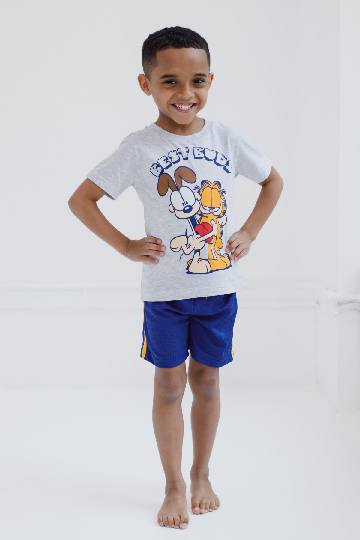 Garfield Boys T-Shirt and Mesh Shorts Outfit Set Toddler to Big Kid - best buds