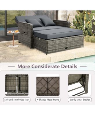 Wicker Loveseat Sofa Set Patio Rattan Daybed with Ottoman & Retractable Side Tray