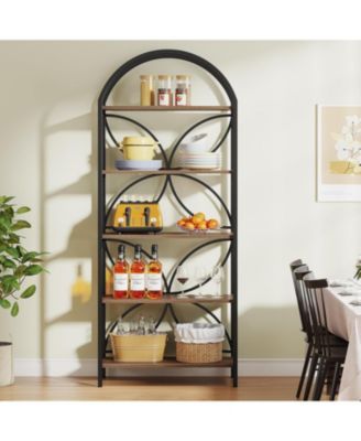 5-Tier Bookshelf, 75 Inch Tall Arched Bookcase Shelf Storage Organizer, Industrial Book Rack With Metal Frame, Open Standing Display Rack