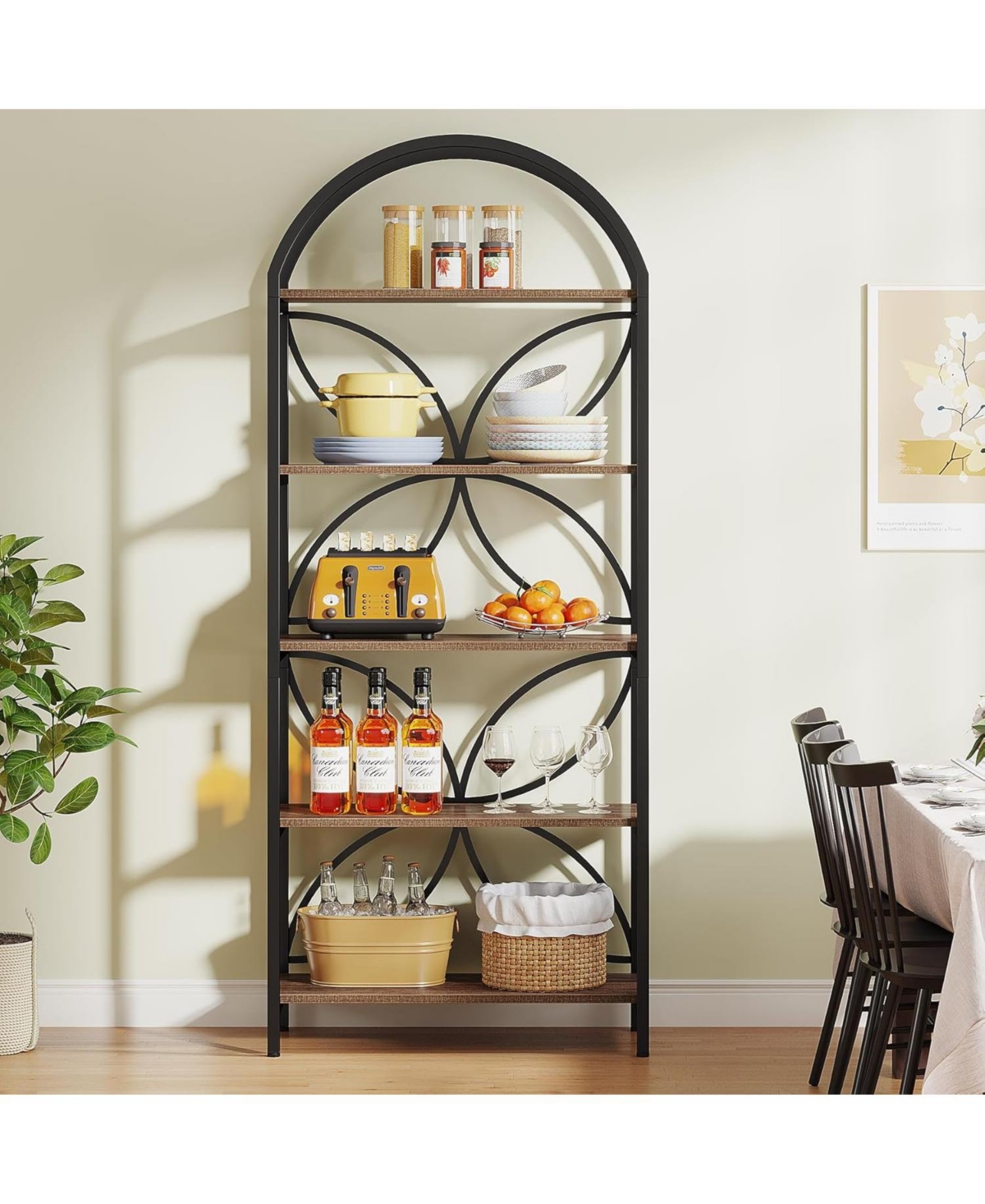 Tribesigns 5-Tier Bookshelf, 75 Inch Tall Arched Bookcase Shelf Storage Organizer, Industrial Book Rack With Metal Frame, Open Standing Display Rack f