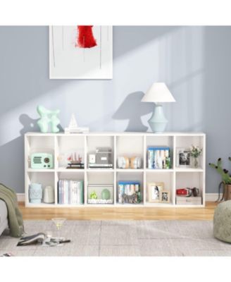 71.65 Inch Tall Narrow Bookcase Bookshelf, White Modern Bookcase with 12 Cube Storage for Home Office, Vertical or Horizontal