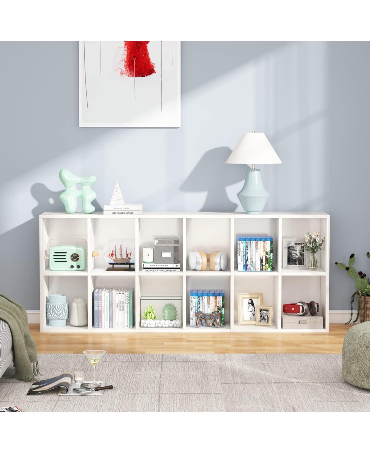 Tribesigns 71.65 Inch Tall Narrow Bookcase Bookshelf,Modern Bookcase with 12 Cube Storage for Home Office, Vertical or Horizontal - White